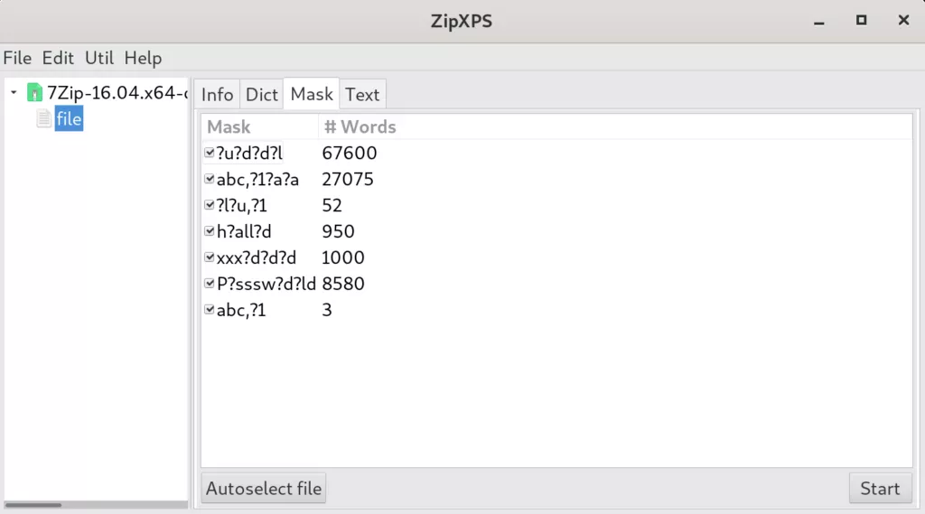 Charset Masks in the Mask Tab in ZipXPS' Linux release.